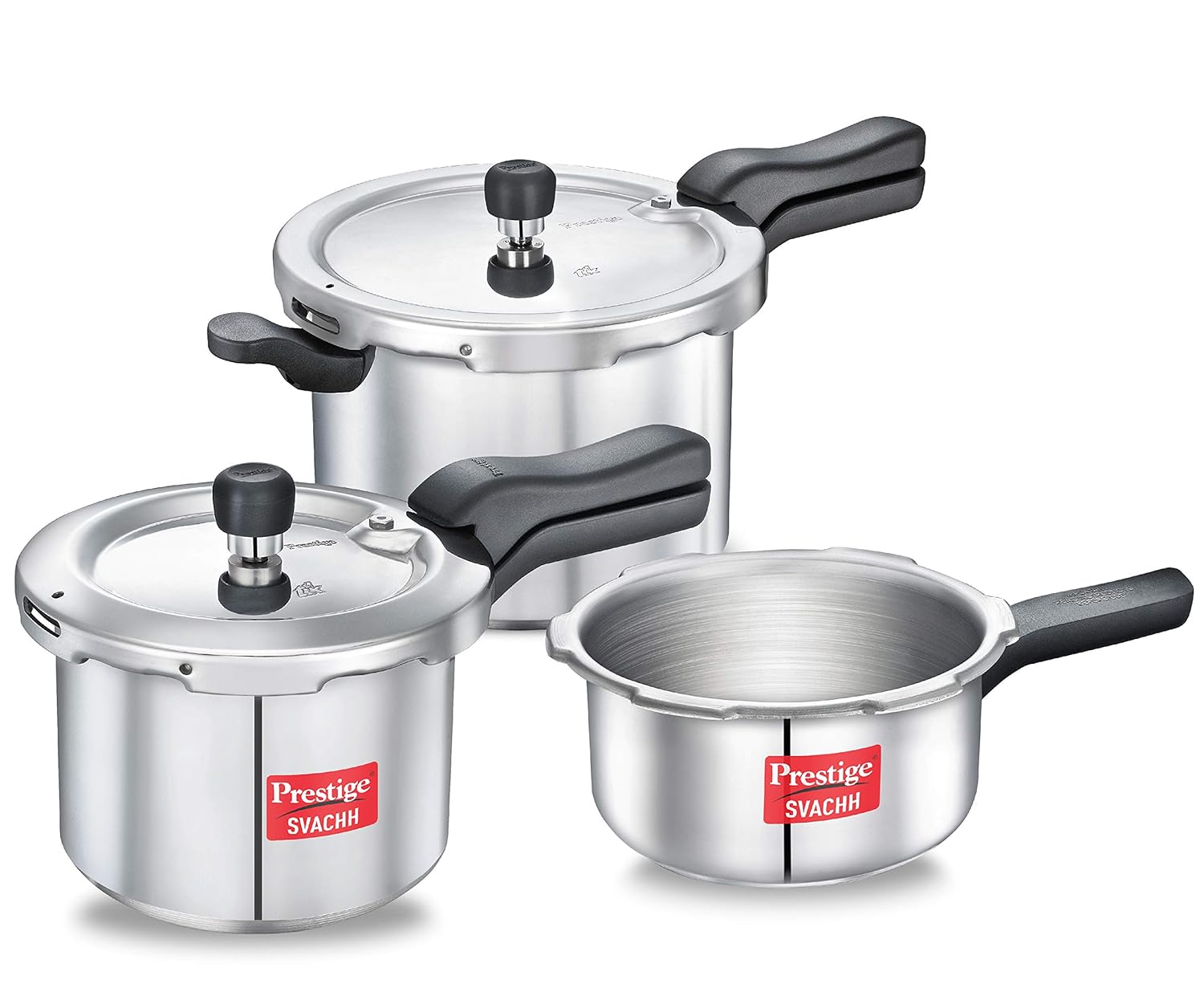 Prestige 1.5 Litre Kettle 1500-Watts, Red + Prestige Svachh Aluminium 2+3+5 Litre Combo Cooker With Induction Base, 1.5 Liter